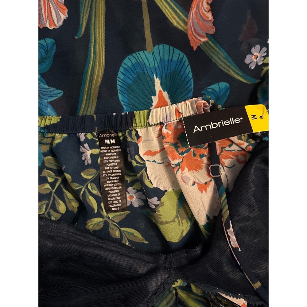 NEW Ambrielle Dark Green Floral‎ Print Babydoll Chemise Lingerie, Medium - Picture 5 of 5